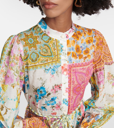 Zimmermann Patchwork-effect Cotton-voile Midi Shirt Dress In Multicoloured
