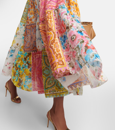 Shop Zimmermann Halcyon Patchwork Cotton Midi Dress In Multicoloured