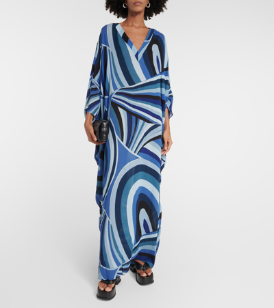 Shop Pucci Printed Wrap Dress In Blue