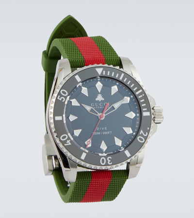 Shop Gucci Dive Web Stripe Watch In Red