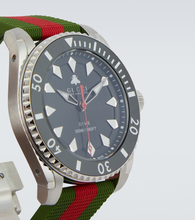 Shop Gucci Dive Web Stripe Watch In Red