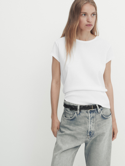 Shop Massimo Dutti Short Sleeve Mercerised Cotton T-shirt In White
