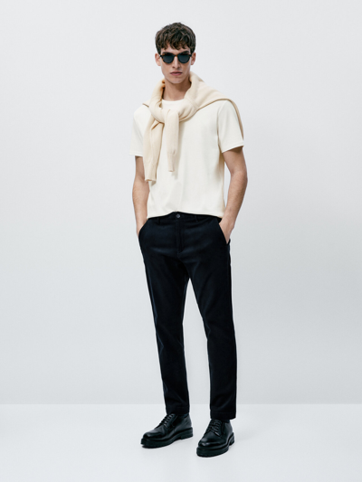Shop Massimo Dutti Short Sleeve Mercerised Cotton T-shirt In Gebrochen Weiss