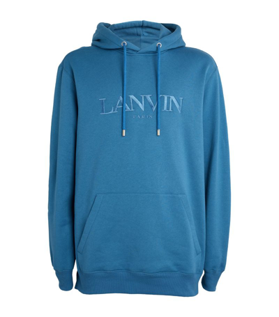 Shop Lanvin Cotton Embroidered Logo Hoodie In Blue