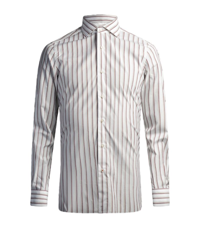 Shop Isaia Cotton Striped Shirt In White