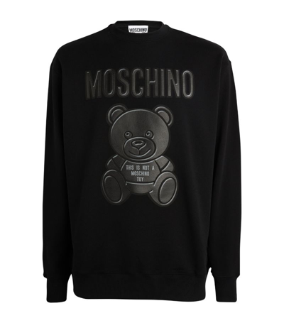 Shop Moschino Organic Cotton Logo Print Sweater In Black