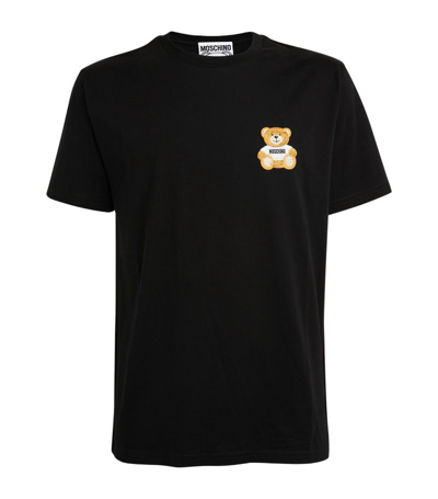 Shop Moschino Cotton Bear-patch T-shirt In Black