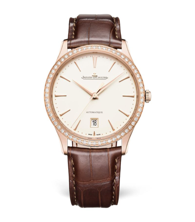 Shop Jaeger-lecoultre Rose Gold And Diamond Master Ultra Thin Date Watch 39mm In Ivory