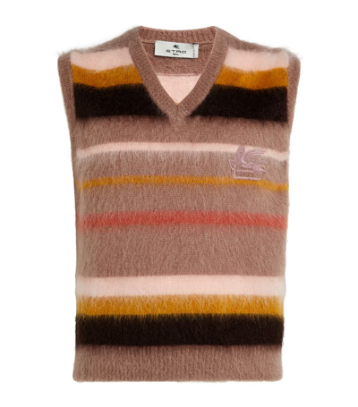 Shop Etro Mohair-blend Striped Sweater Vest In Pink