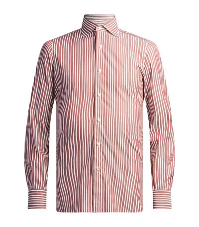 Shop Isaia Cotton Striped Shirt In White