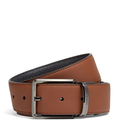 Shop Zegna Leather Reversible Belt In Brown