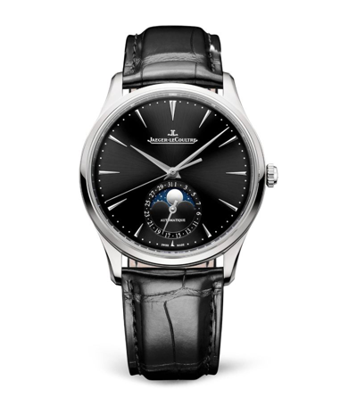 Shop Jaeger-lecoultre Stainless Steel Master Ultra Thin Moon Watch 39mm In Black