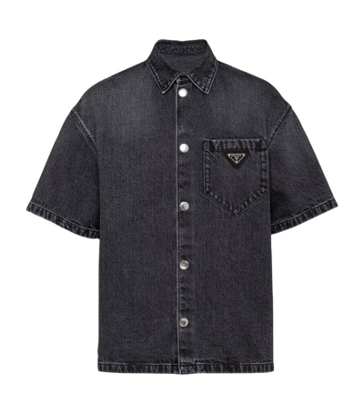 Shop Prada Denim Triangle Shirt In Black