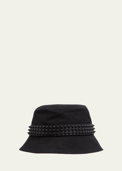 Shop Christian Louboutin Men's Bobino Spike Bucket Hat In Black/black/black