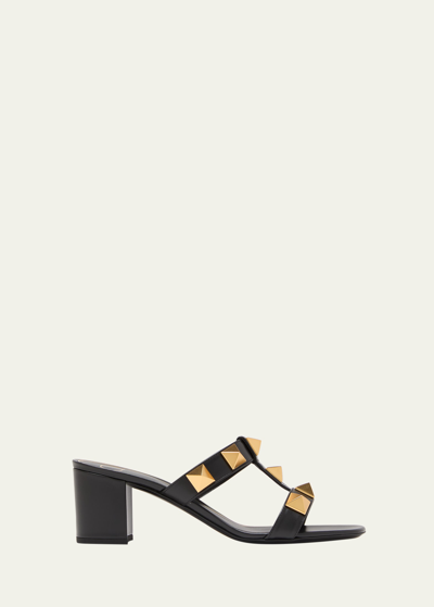 Shop Valentino Roman Stud Block-heel Sandals In 0no Nero