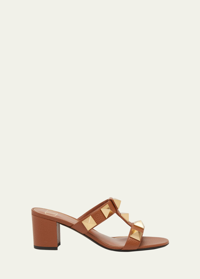 Shop Valentino Roman Stud Caged Leather Slide Sandals In Hg5 Selleria