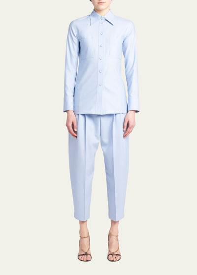 Shop Stella Mccartney Covered Button Wool Shirt In 4859 Baby Blue