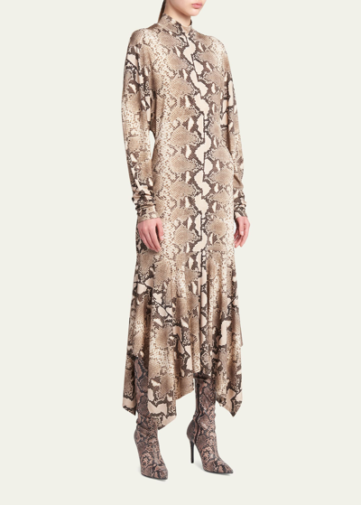 Shop Stella Mccartney Python-print Knit Handkerchief Midi Dress In 2203 Multi Brown