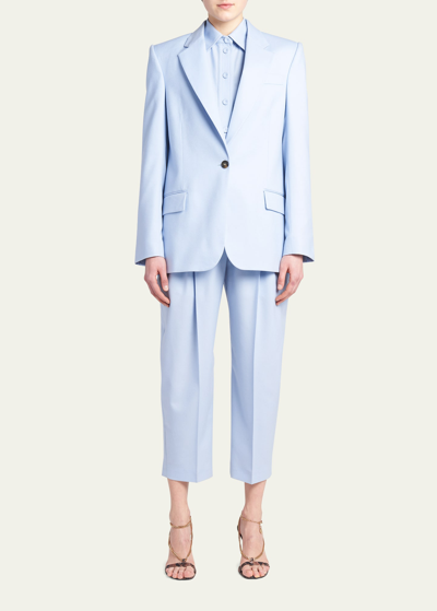Shop Stella Mccartney Flannel One-button Wool Slim Blazer In 4859 Baby Blue