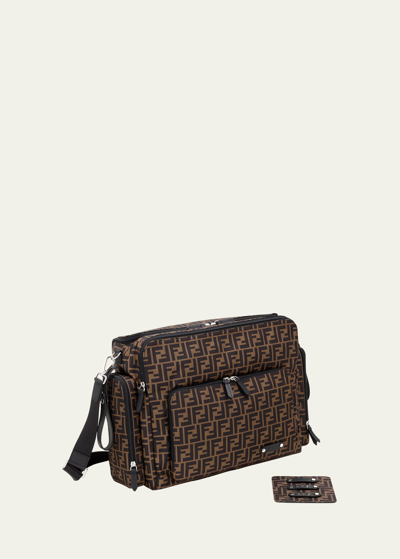 Shop Fendi Monogram Diaper Bag W/ Changing Pad In Black/brown