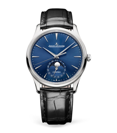 Shop Jaeger-lecoultre Stainless Steel Master Ultra Thin Moon Watch 39mm In Blue