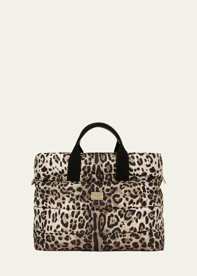 Shop Dolce & Gabbana Leopard-print Diaper Bag W/ Changing Mat In Cheetah