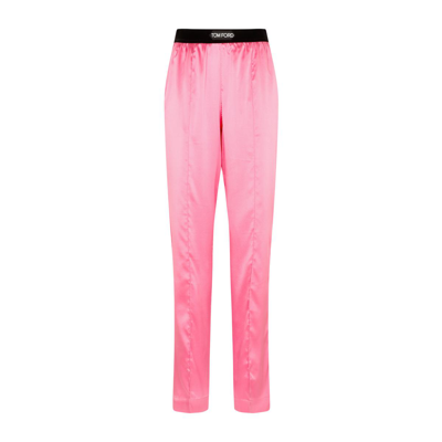 Shop Tom Ford Silk Satin Pijama Pants In Pink &amp; Purple