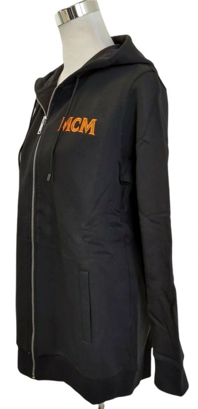 Shop Mcm Women's Black Cotton Embroidered Fringe Logo Zip Up Jacket