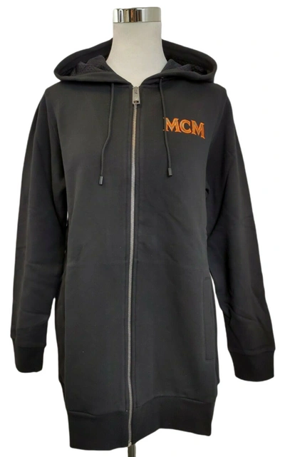 Shop Mcm Women's Black Cotton Embroidered Fringe Logo Zip Up Jacket