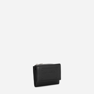 Shop Dolce & Gabbana Calfskin French Flap Wallet With Raised Logo In Black