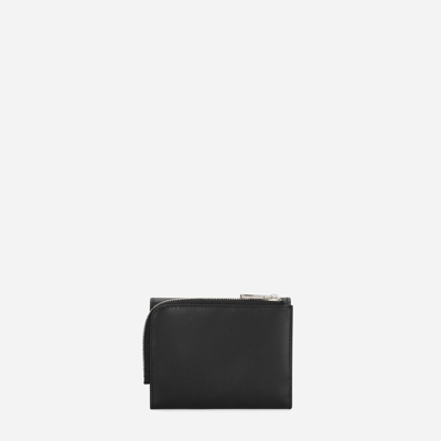 Shop Dolce & Gabbana Calfskin French Flap Wallet With Raised Logo In Black