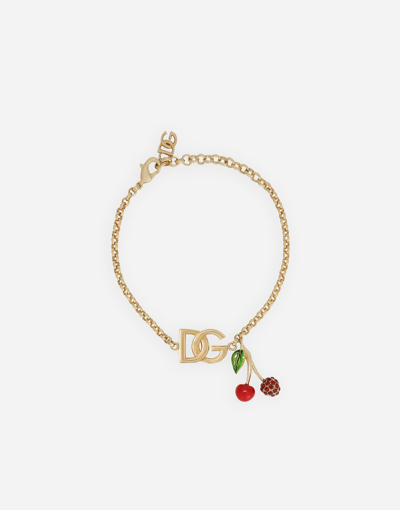Shop Dolce & Gabbana Bracelet With Dg Logo And Cherry Charms In Gold