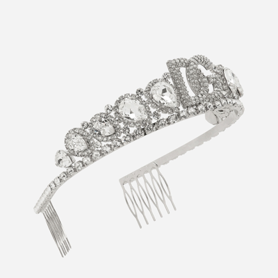 Dolce & Gabbana Diadem With Crystal Embellishment And Dg Logo In Silver