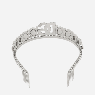Dolce & Gabbana Diadem With Crystal Embellishment And Dg Logo In Silver
