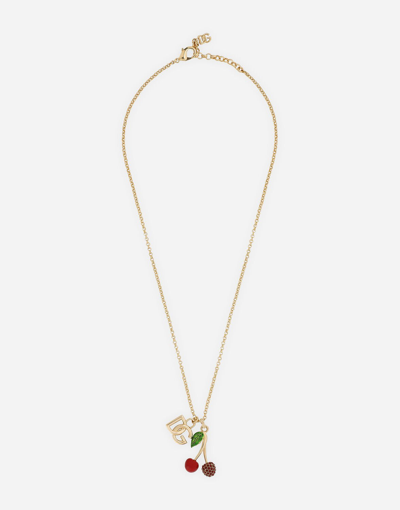 Shop Dolce & Gabbana Necklace With Dg Logo And Cherry Charms In Gold