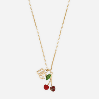 Shop Dolce & Gabbana Necklace With Dg Logo And Cherry Charms In Gold