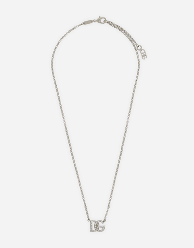 Shop Dolce & Gabbana Fine Link Necklace With Dg Logo In Silver
