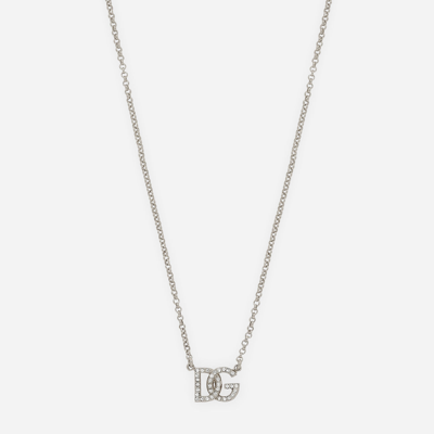 Shop Dolce & Gabbana Fine Link Necklace With Dg Logo In Silver