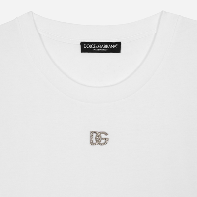 Dolce & Gabbana White Jersey Dg Logo Plate T-shirt In White