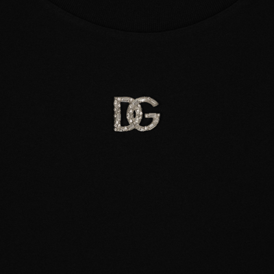 Dolce & Gabbana Black T-shirt With Logo Decorated With Crystals On The Front In Cotton Woman In Black