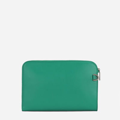 Shop Dolce & Gabbana Small Calfskin Pouch With Raised Logo In Green