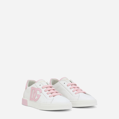 Dolce & Gabbana Portofino Vintage Calfskin Sneakers In Pink