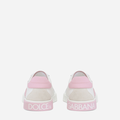 Dolce & Gabbana Portofino Vintage Calfskin Sneakers In Pink