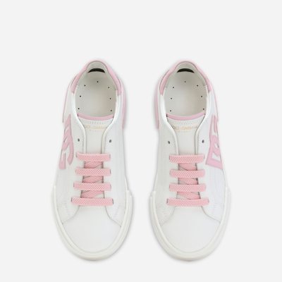 Dolce & Gabbana Portofino Vintage Calfskin Sneakers In Pink