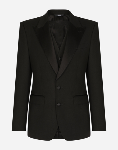 Shop Dolce & Gabbana Three-piece Sicilia-fit Suit In Stretch Wool In Black