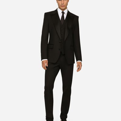 Shop Dolce & Gabbana Three-piece Sicilia-fit Suit In Stretch Wool In Black