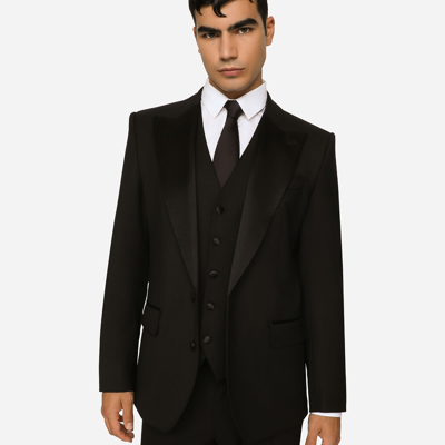 Shop Dolce & Gabbana Three-piece Sicilia-fit Suit In Stretch Wool In Black