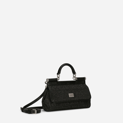 Dolce & Gabbana Small Satin Sicily Bag With Fusible Rhinestones In Black