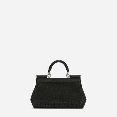Dolce & Gabbana Small Satin Sicily Bag With Fusible Rhinestones In Black