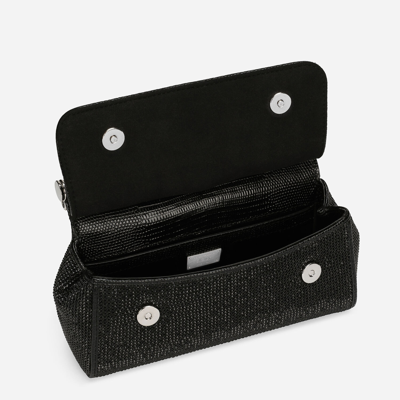 Dolce & Gabbana Small Satin Sicily Bag With Fusible Rhinestones In Black